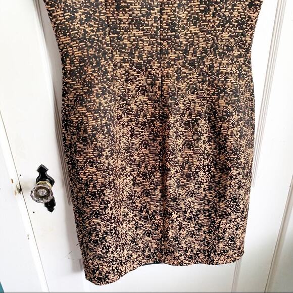 David Meister Pencil Style Dress Asymmetrical Neckline Unique Bronze Stitching 8 - Picture 9 of 12